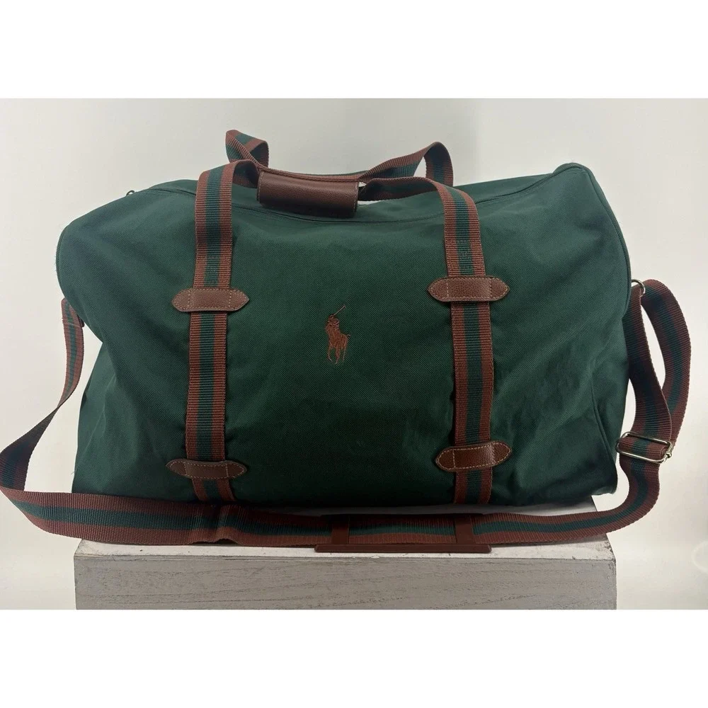 VTG Polo Ralph Lauren Fragrance Duffel Bag Green Nylon Canvas Weekender Pony 20